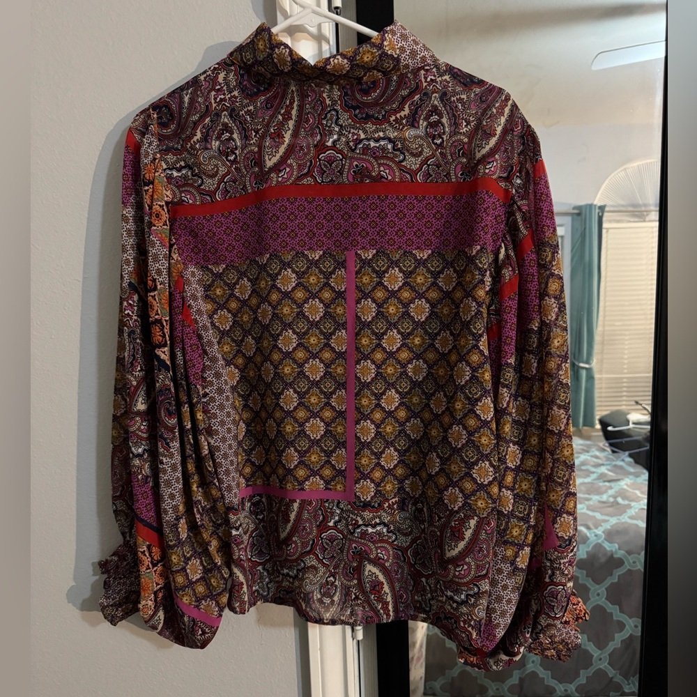 EEUC❤️THREE BIRD NEST❤️ Paisley Garden Button Up Top PINK Blouse size M - Picture 4 of 11